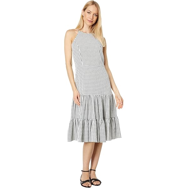 Briggs New York Tiered Linen Blend Dress, Sleeveless, Gray Stripe, Size XS  at Amazon Women's Clothing store