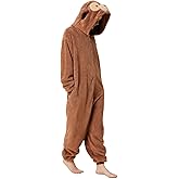 Kgromfy Unisex Bear Costume Adult Onesie Pajamas Halloween Cosplay Jumpsuit Novelty Animal Outfit Comfy Homewear Sleepwear