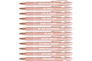 PASISIBICK 12 Pieces Rose Gold Inspirational Motivational Quotes Snarky Screen Touch Stylus Ballpoint Pens, Office Encouraging Scriptures, Black Ink (Rose Gold,Motivational)