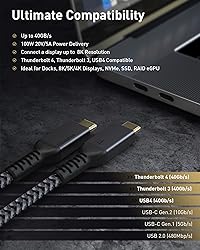 Maxonar [6.6Ft] Thunderbolt 4 Cable with 40Gbps