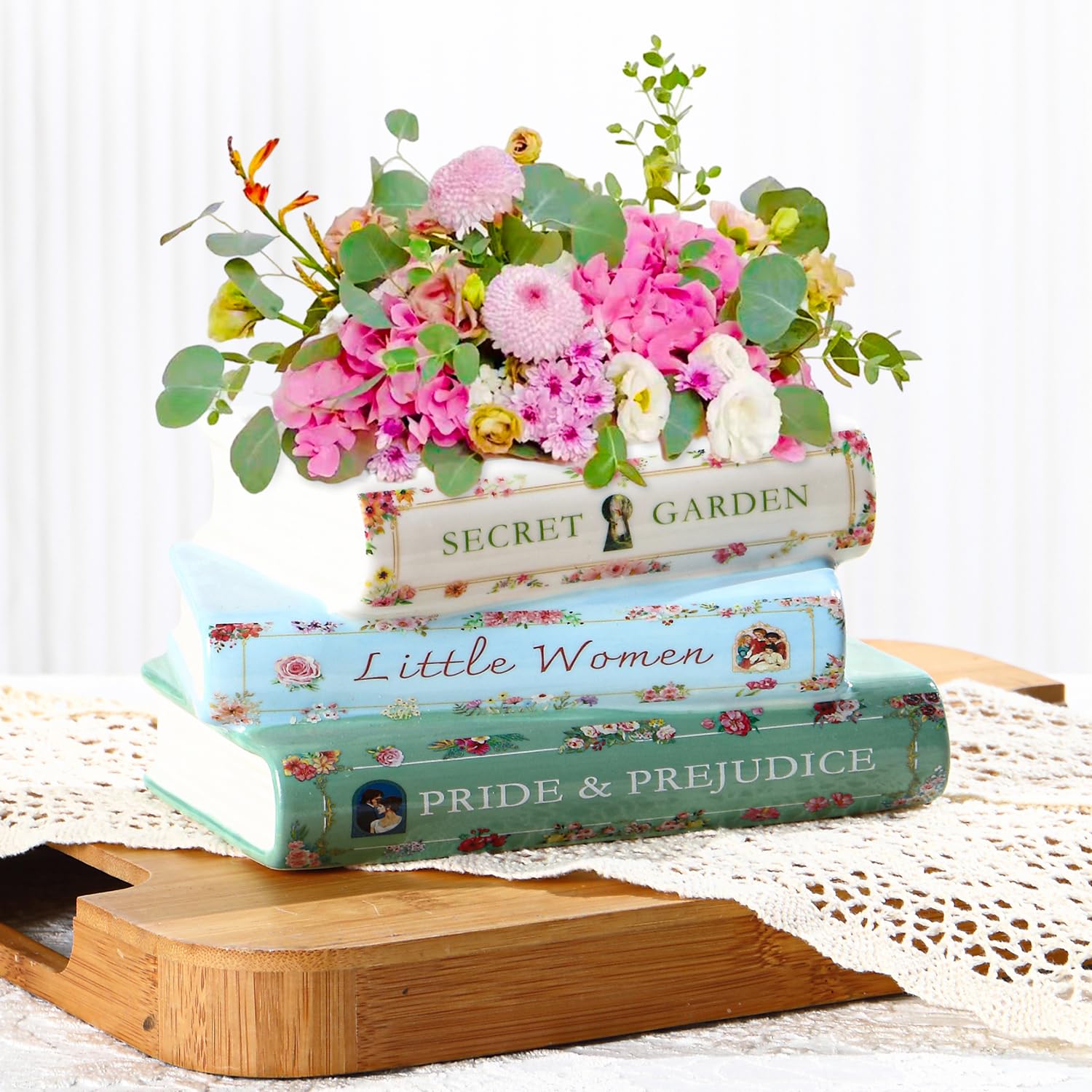 Photo 1 of Garsheon Book Planter, Ceramic Planters with Drainage Hole, Ceramic Book Vase for Flowers, Cute Plant Pot for Book Shelf Decor, Book Shaped Vase for Book Lovers Gifts, Book Lovers Women