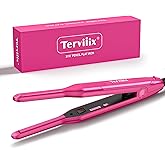 Terviiix Mini Flat Iron and Hair Straightener for Short Hair, Edges, and Pixie Cut - 3/10 Inch Skinny Pencil Straightener for Black Women's Baby Hair, LCD Digital Display, Dual Voltage, Pink