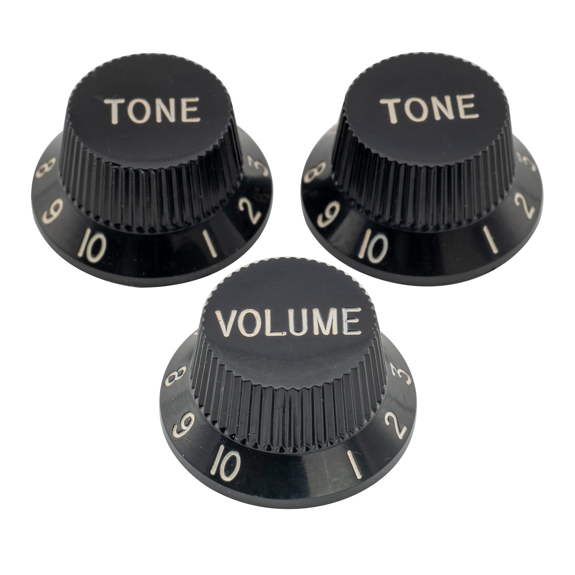 Musiclily Pro Inch Strat Knobs 1 Volume 2 Tone Control Knobs Set for USA Strat Stratocaster Style Electric Guitar, Black(Set of 3)