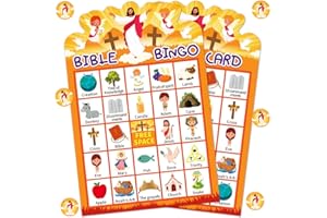 WhatSign Bible Bingo Game for Kids Adults 26 Player Christian Bible Bingo Card Religious Bible Bingo Game Activities for Family Sunday Church Vacation Bible School Easter Holiday Party Favors Supplies