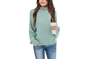 Imily Bela Girls Turtleneck Sweaters Kids Batwing Sleeve Knit Clothes Chunky Pullover Jumper