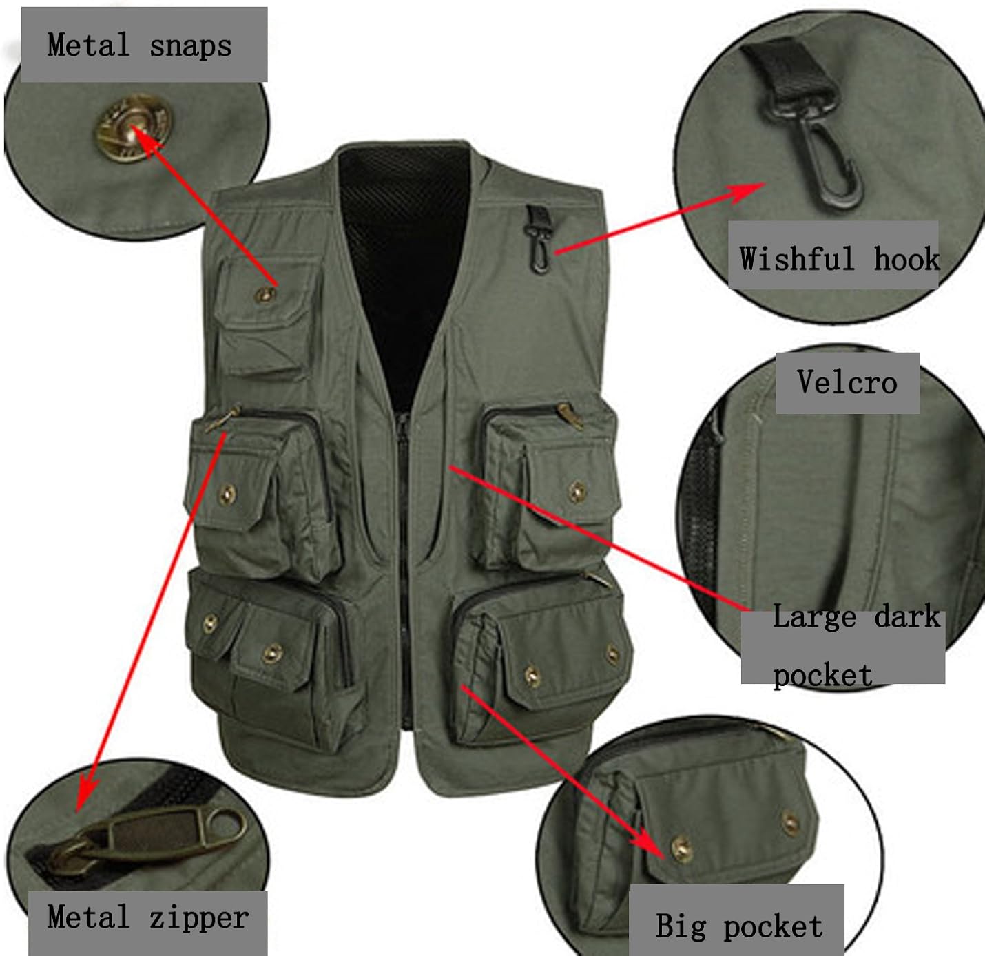 Flygo Men's Outdoor Work Utility Fishing Hunting Photography Travel Vest with Multiple Pockets at  Men’s Clothing store