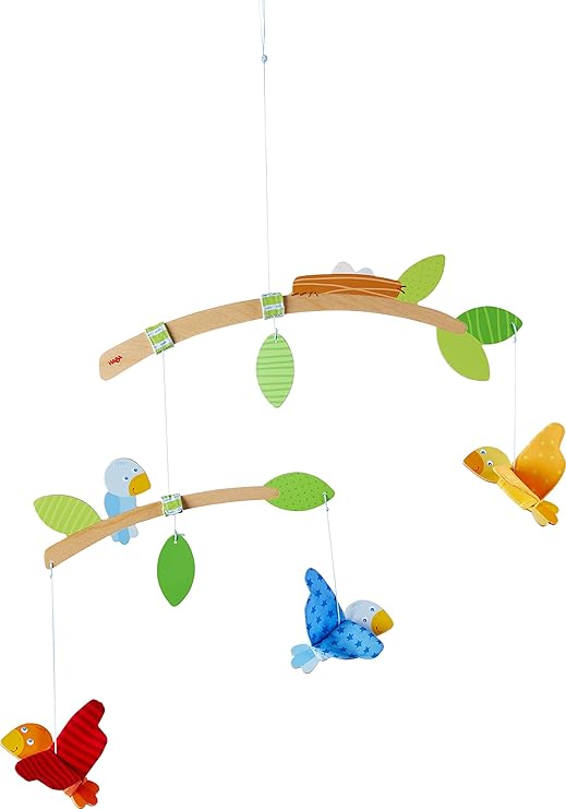 HABA 304314 - Mobile Vögelchen, Babyspielzeug für den Wickeltisch, stimuliert die Sinne von Babys, ideal als Geschenk zur Geb