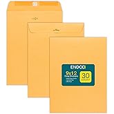 Clasp Envelopes 9x12 Inches Brown Kraft Catalog Letter Envelopes - 30 Pack - with Clasp Closure & Gummed Seal - 28lb Heavyweight Paper Envelopes for Home, Office, Business, Legal or School