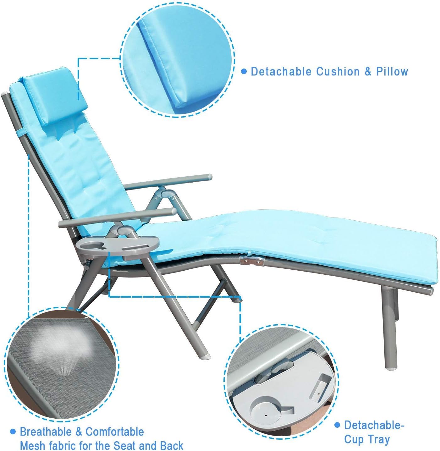 GOLDSUN Portable Outdoor Aluminum Folding Lounger Adjustable Chaise