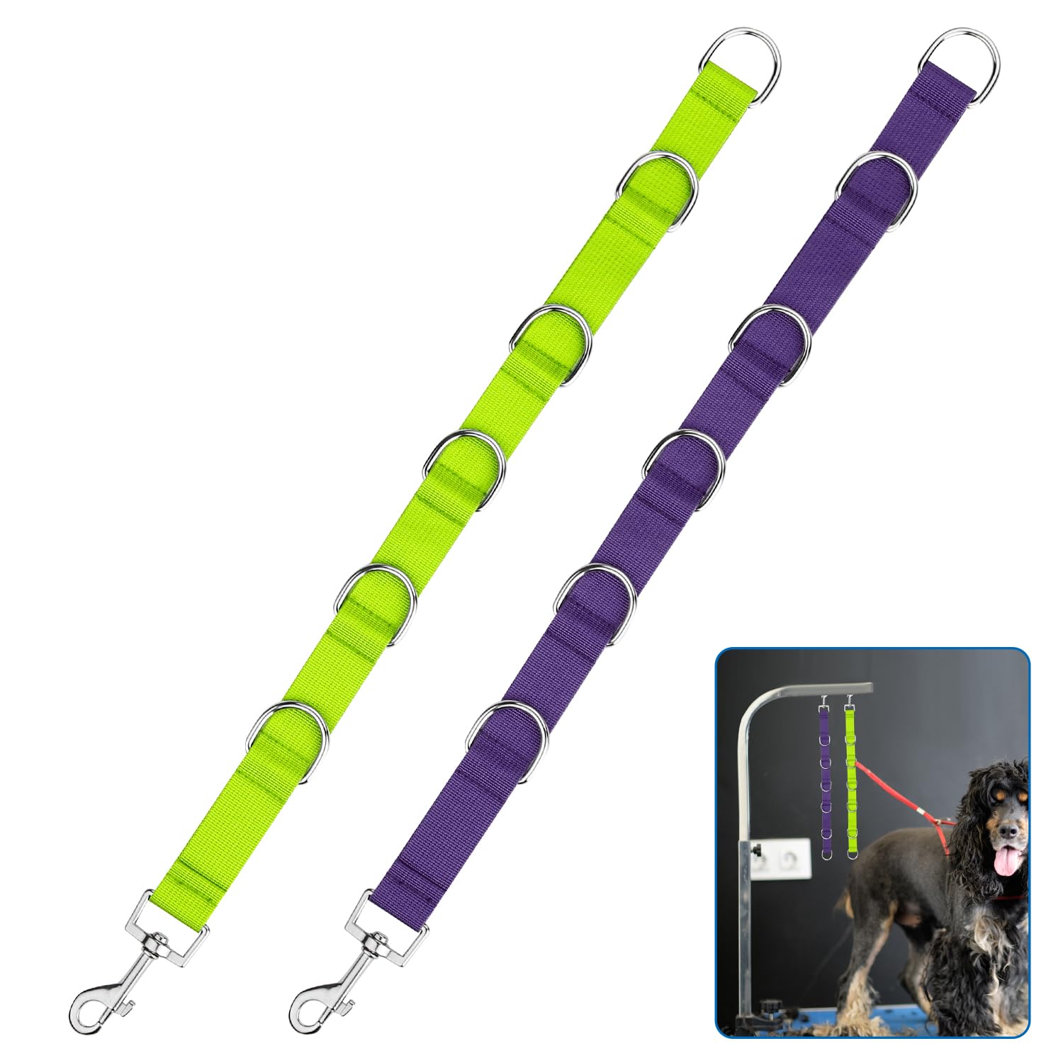 2pcs Dog Grooming Extender, Quick Release Nylon Dog Grooming Helper Adjustable Grooming Table Straps for Dog Grooming Leash Table Loops(Green, Purple)