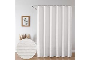 Aiyufeng Beige Boho Cloth Shower Curtain 72x72 Inches, Chic Tufted Textured Fabric Hotel Shower Curtain with Classic Stripe Design for Bathroom, Modern Farmhouse Minimalist Bathroom Shower Curtain