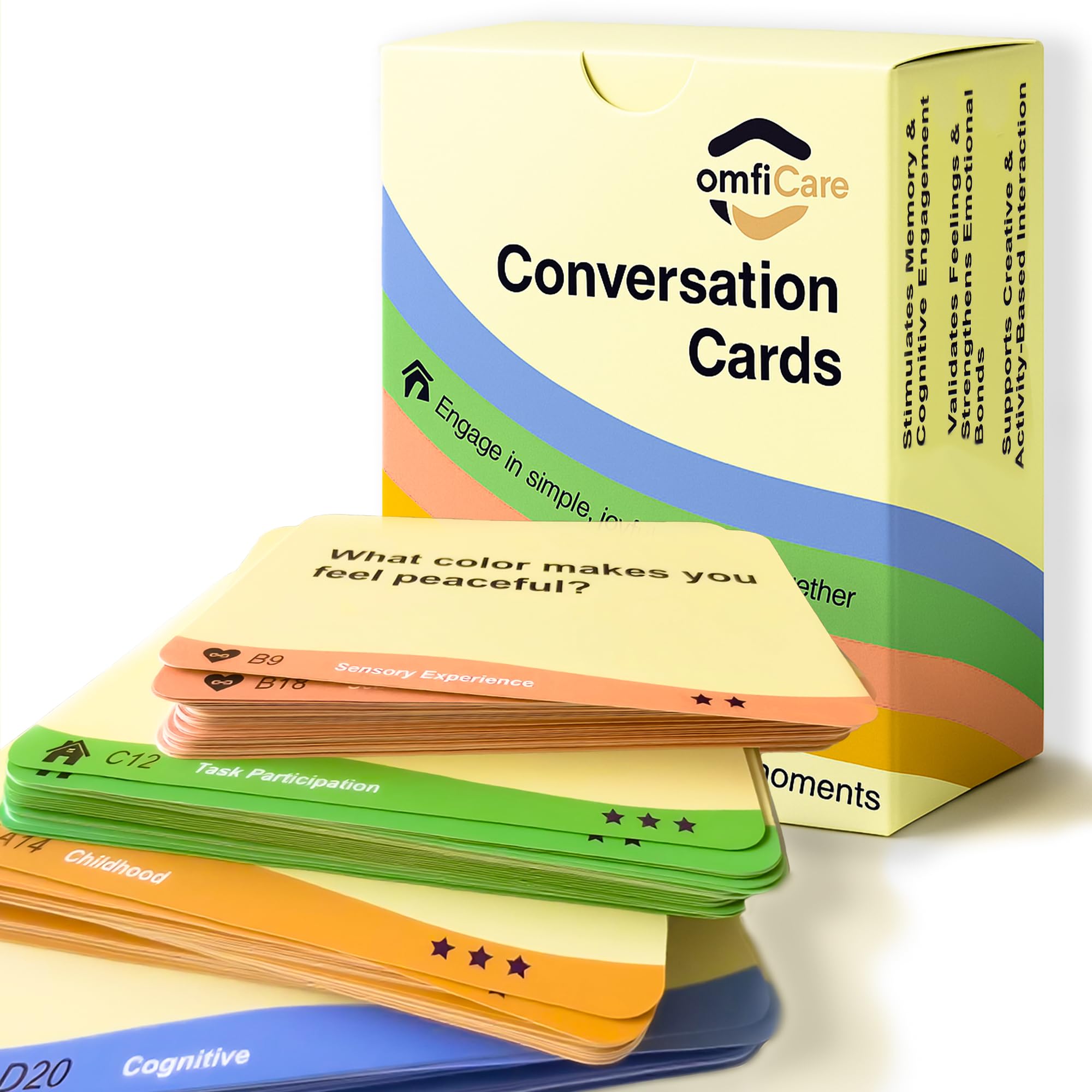 ComfiCare Dementia Activities for Seniors | Dementia Conversation Cards, 240 Engaging Prompts for Memory Recall, Emotional Connection & Cognitive Stimulation–Reminiscence Therapy