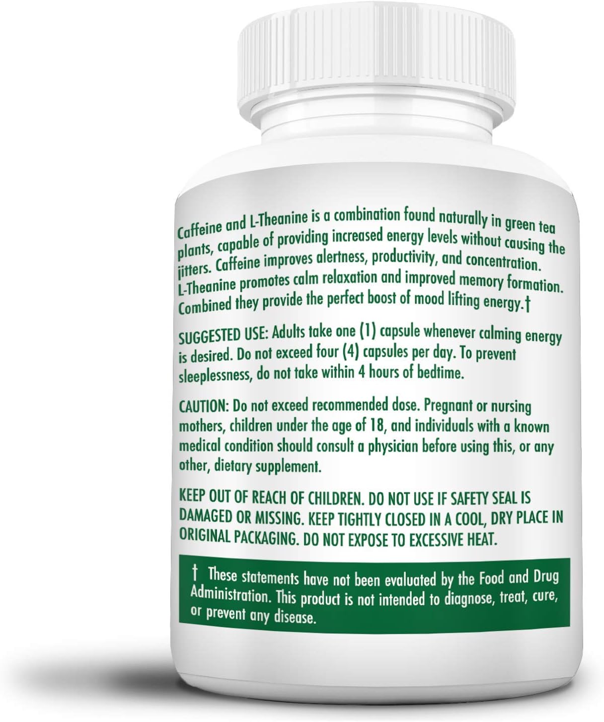 Caffeine + L-Theanine 300 mg (120 Capsules), No Crash or Jitters, Alert and Productive, Calm and Relaxed, Nootropic Supplement (120 Capsules): Health & Personal Care