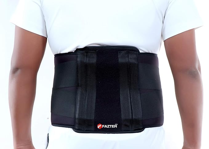 FAZTER Premium Contoured Lumbo Sacral Belt | Lumbar Support Waist belt for Back Pain Relief-Compression Belt with dual Adjustable Straps for Men and Women (Large (34-38 Inches), Black)