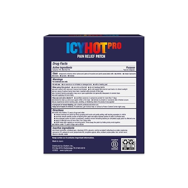 ICY HOT PRO NO-MESS PAIN RELIEF PATCHES WITH MENTHOL & CAMPHOR & ADVANCED HYDROGEL TECHNOLOGY, 5 CT.
