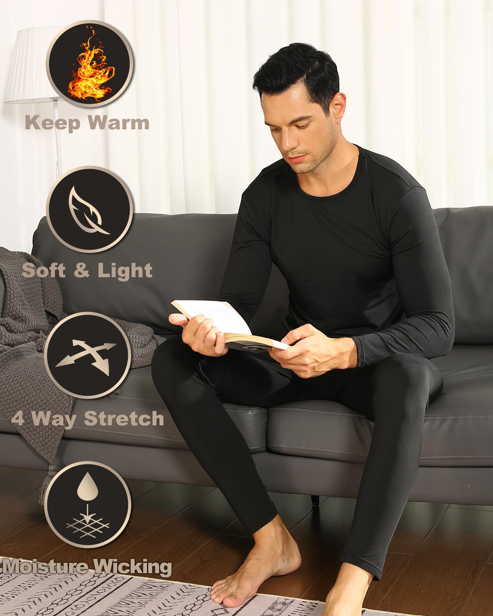 ViCherub Thermal Underwear for Men Fleece Lined Long Johns Thermals Set Base Layer for Cold Weather Top and Bottom