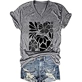 OUMASK Flower Kindly Shirt for Women Funny Wildflower Plant T-Shirt Bohemian Summer Vacation V Neck Tops