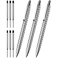 Cambond Ballpoint Pens Metal Pen - Bulk Pens Fancy Pens for Guest Book Uniform Christmas Gift Sliver Pen Black Ink Pens 1.0mm Medium Point, 3 Pens with 6 Refills (Silver)