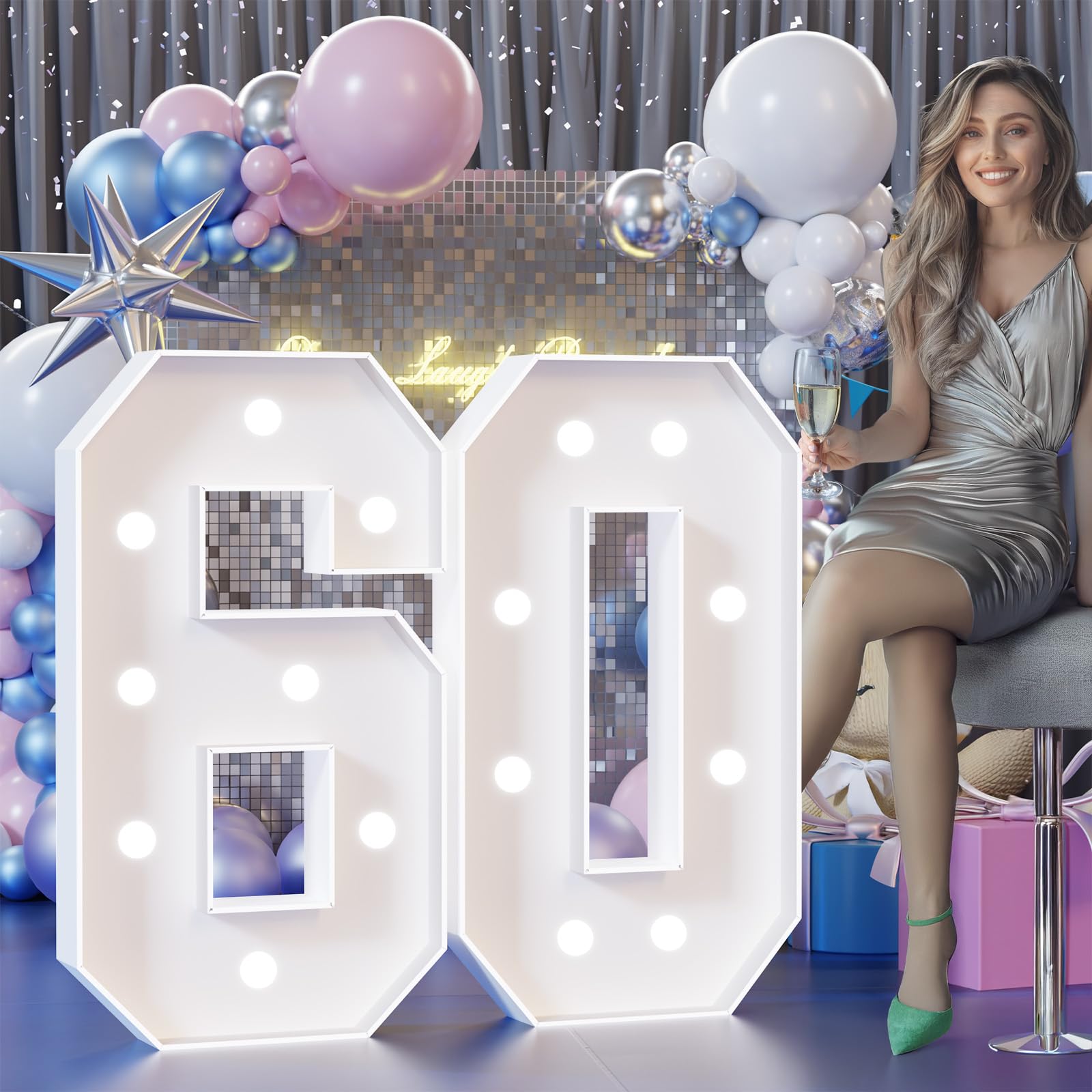 Photo 1 of JoyMuse Colorful Marquee Numbers 3FT, Light Up Numbers 60 for 60th Birthday Decoration, 60th Birthday Light Up Sign with 18 Colors Remote Control, Large Numbers for Party Anniversary Decor