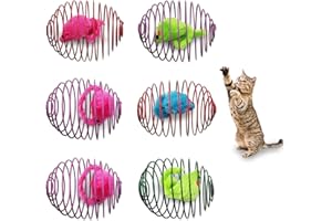 Andiker 6Pcs Cat Spring Toys, 3.9'' Colorful Cat Spring Balls with Mice Interactive Cat Toys Stretchable Metal Cage Balls Spring Cat Toy for Cats Swatting, Hunting Kitten Toys