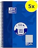 OXFORD 100050393 Collegeblock Schule 5er Pack A5 kariert mit Rand 80 Blatt gelocht dunkelblau