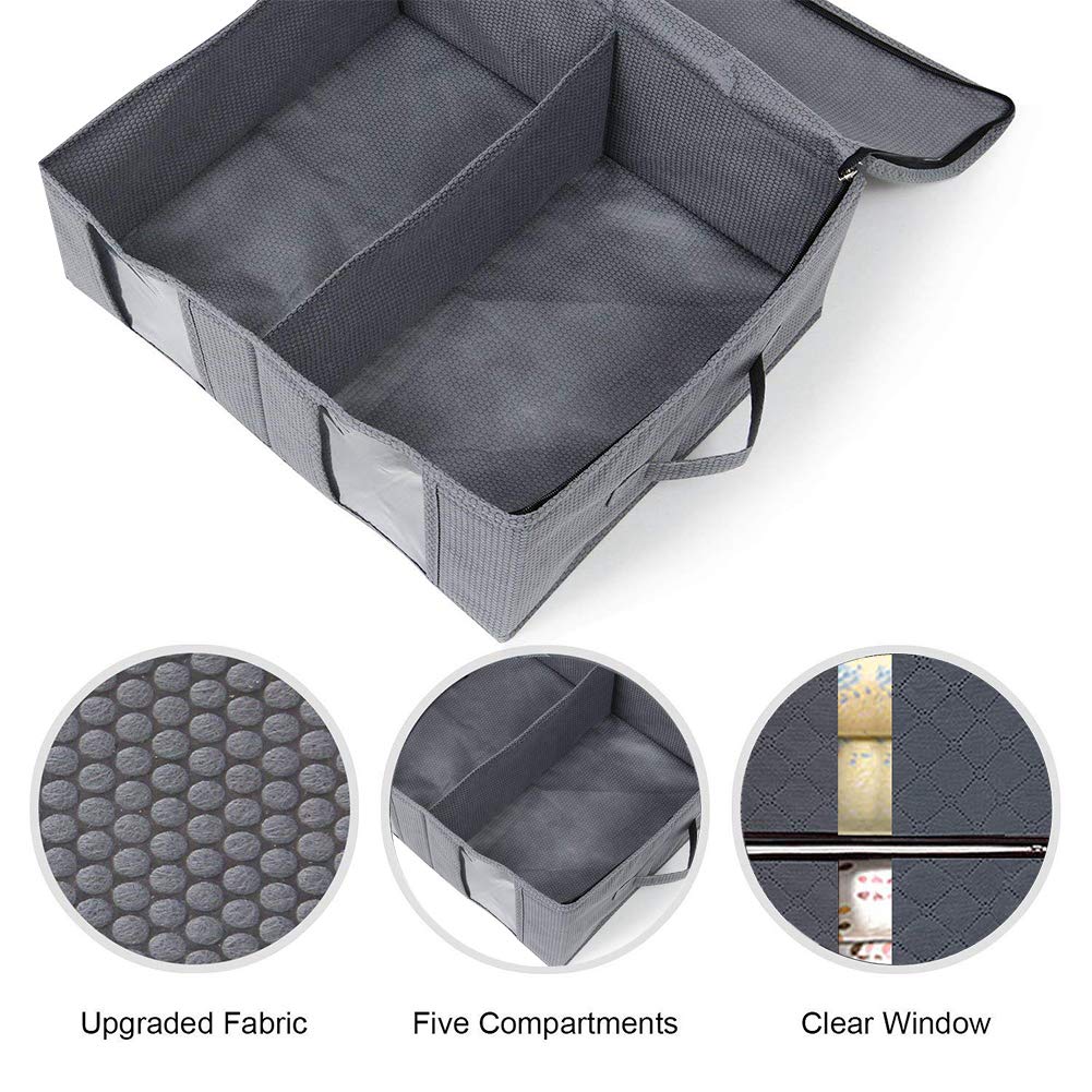 Large Capacity Clothing Storage Bag Organizer, 3 Pack Foldable Storage Bags with Double Zippers for Comforters, Large Clear Window & Portable Handles, Great for Clothes, Blankets