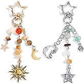Gjinxi Sun Moon Star Keychain Charms, 2pcs Y2K Aesthetic Keychains, Crystal Keychain Beads Bag Hippie Purse Charms
