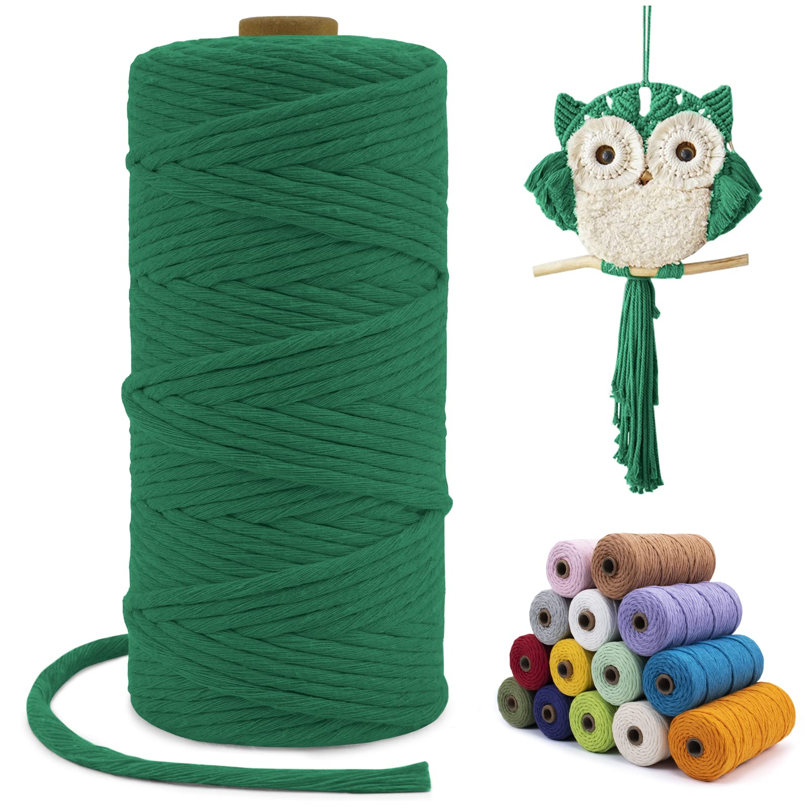 LEREATI Macrame Cord 3mm x 100m, Single Strand Thick Macrame Rope Yarn Natural Cotton Cord, Craft Macrame String for Plant Hanger, Wall Hanging, Knitting, DIY, Home Decorations (Green) — image 1