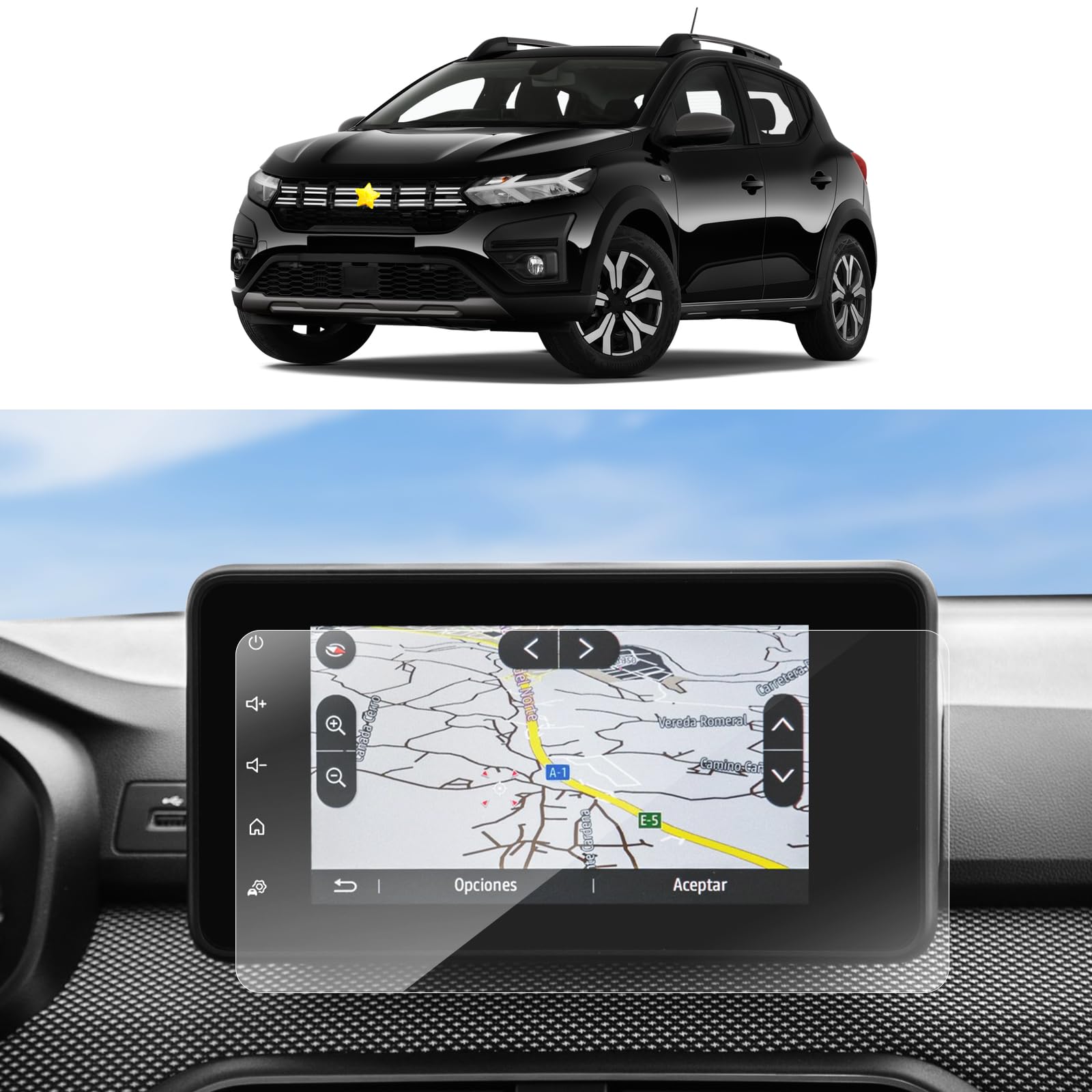 SKTU [Pack of 2] Screen Protectors Compatible with Dacia Sandero 3 / Stepway 2021-2024 GPS Navigation PET Screen Protector 8 Inch