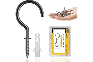 Mywish 50-Pack Black Screw in Hooks, Q-Hanger Hook Screws, 1-1/4" Metal Ceiling Hooks, Screw Hooks for Outdoor Hanging Mugs, 