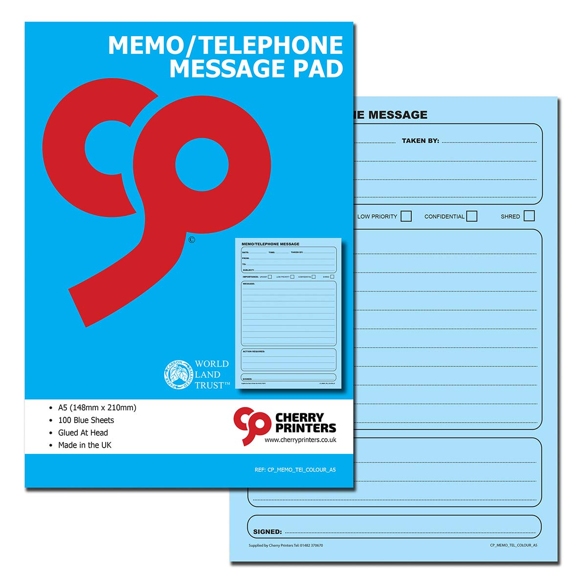 Cherry Memo Book/Telephone Message Pad A5 100 Coloured pages 80gsm (Blue)