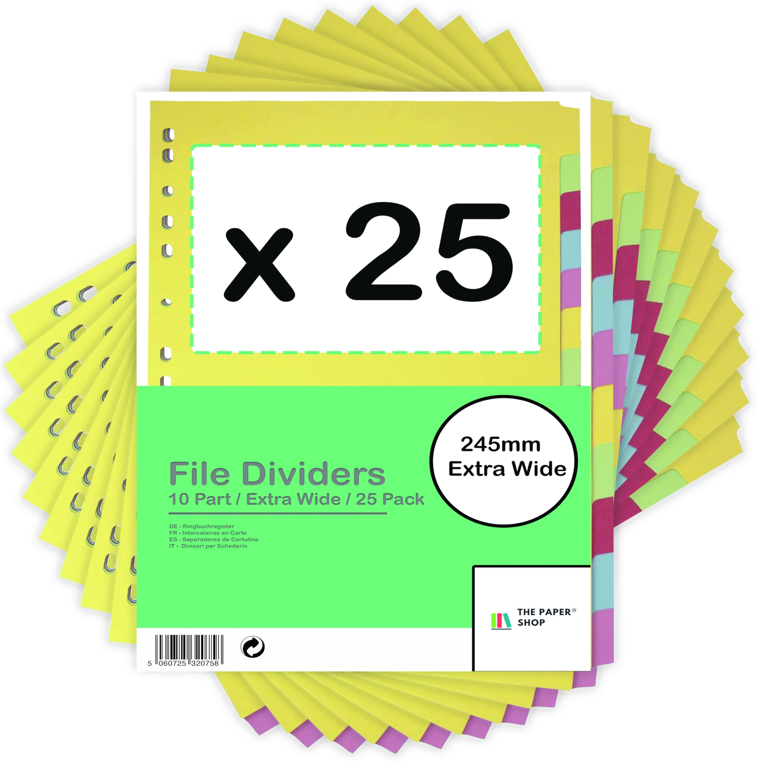 [25 Pack] A4 File Dividers, Folder Dividers - Extra Wide Dividers for Lever Arch Files, 10 Part File Dividers A4 - Durable A4 dividers for Ring Binders