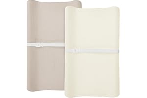 MEOWCARDS Changing Pad Cover for Baby Boy Girl 2 Pack, Muslin Changing Table Pad Covers with Boho Style, Neutral Nursery Bedding Essentials Soft and Breathable (Beige & Cream)