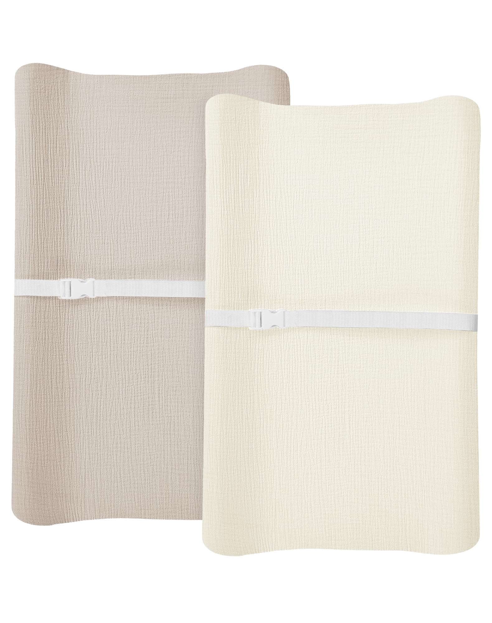 Photo 1 of Changing Pad Cover for Baby Boy Girl 2 Pack, Muslin Changing Table Pad Covers with Boho Style, Neutral Nursery Bedding Essentials Soft and Breathable (Beige & Cream)
