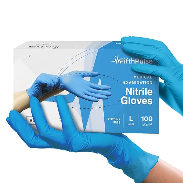 FIFTHPULSE BLUE NITRILE MEDICAL GLOVES LARGE, 100 COUNT – SURGICAL GRADE LATEX FREE DISPOSABLE GLOVES