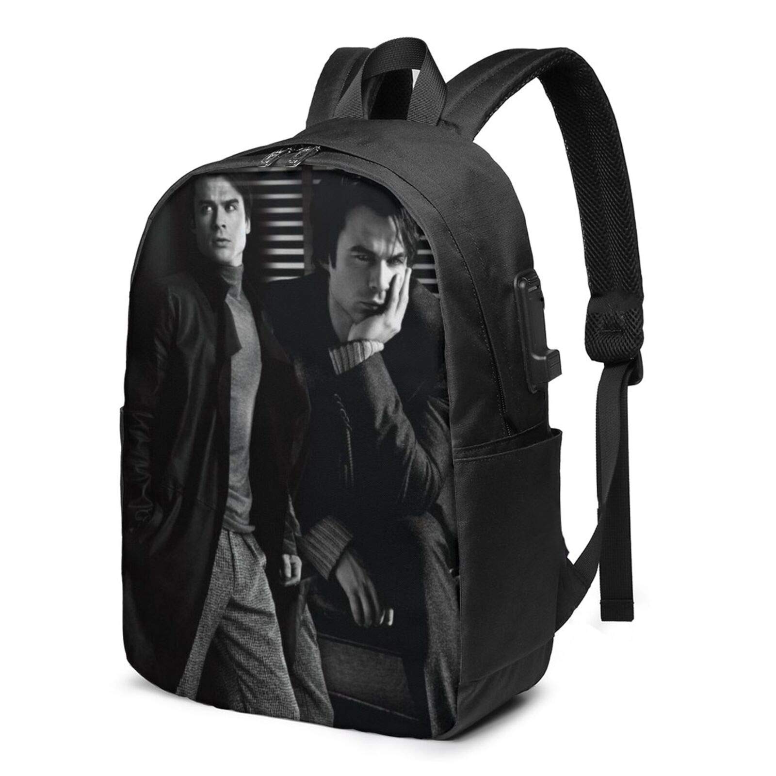 LALLRI TV Show The Va-mp-ire Di-ar-ie-s Damon Salvatore Ian Somerhalder Backpack Purse with USB Char