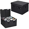 2 Pack Shoe Storage Box Organizer Fits 32 Pairs, Shoe Storage Boxes Bins with Adjustable Dividers for Shoes, Sandal, Sneakers and High Heeled, Stackable and Foldable (Black)