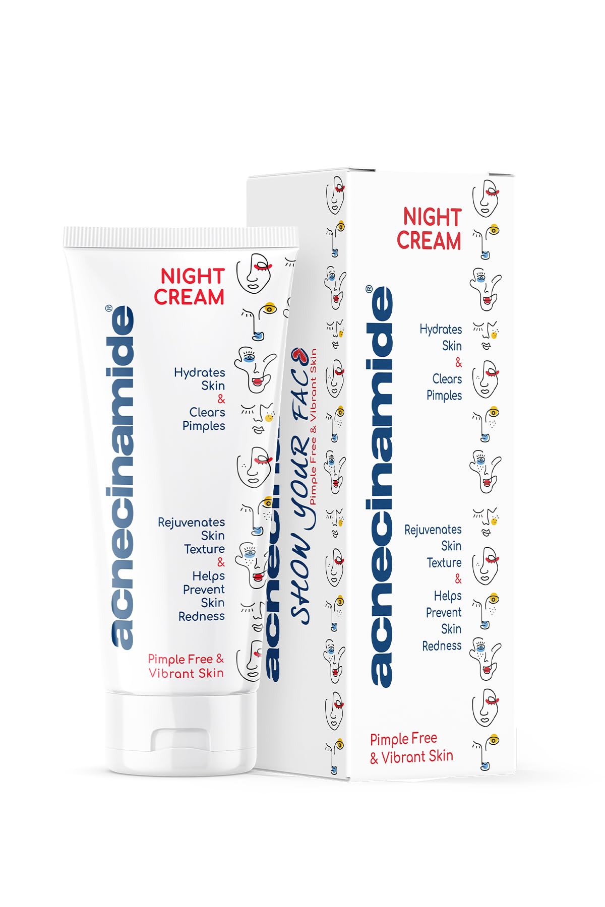 Acnecinamide Night Cream, 50 mL, night long works on your skin to clear the pimples, retain moisture for vibrant look. Acne prone, oily, combination and sensitive skin types