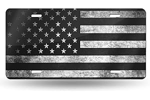 OHDS Modern Front License Plate Black American Flag - Aluminum Metal USA Embossed License Vanity Plate Cover, Novelty Patriotic Vehicle Tag for Women Men Car/Truck/Trailer Decorative, 6 X 12 Inch
