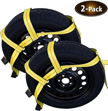 Amazon Com Robbor Tow Dolly Basket Straps With Flat Hook Over The Wheel Tie Down Bonnet Wheel Net For Small To Medium Size Tires 14 17 2 Pack Automotive