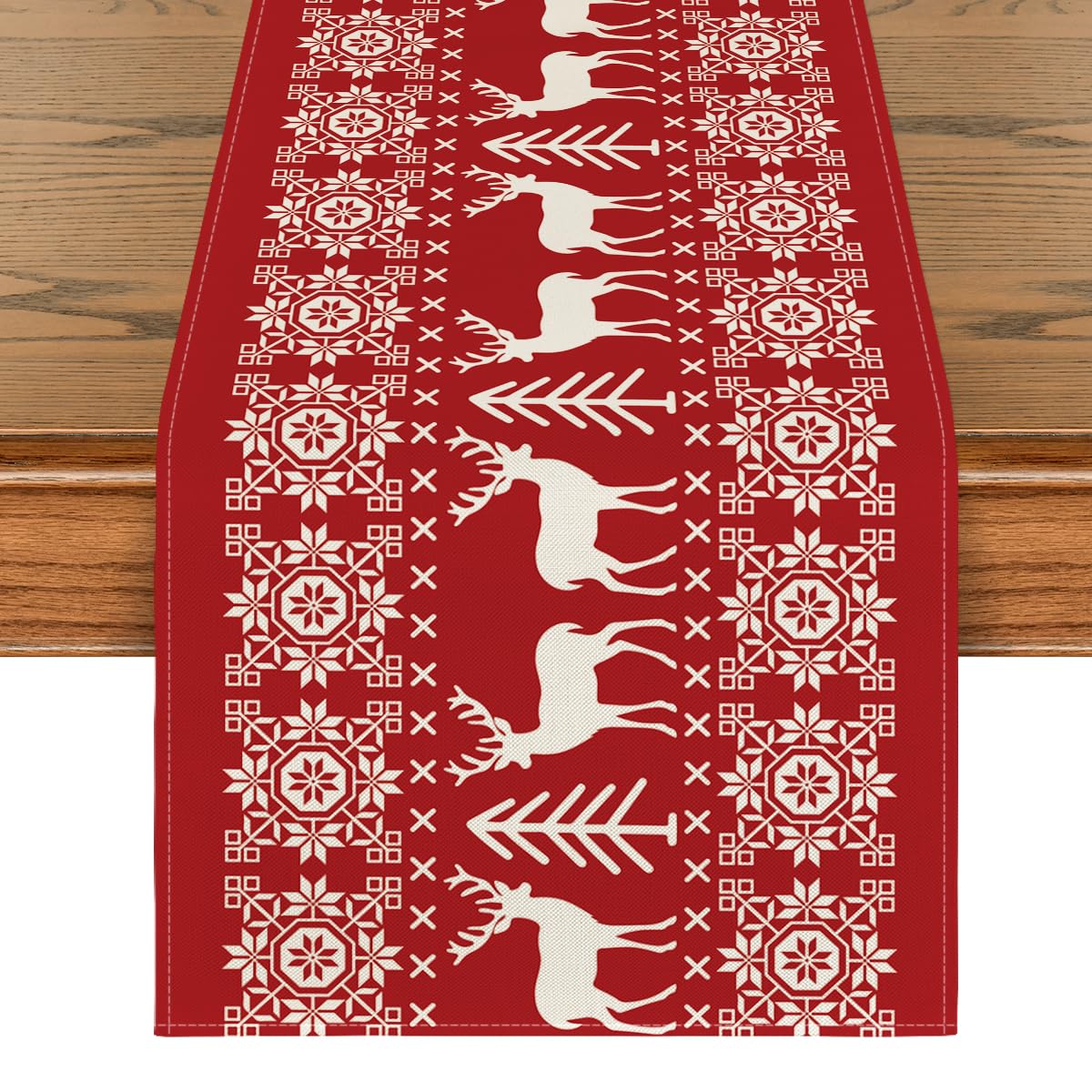 Artoid Mode Red Reindeers Christmas Table Runner, Seasonal Winter Merry Xmas Kitchen Dining Table Decoration for Home Party Decor 40x180 cm