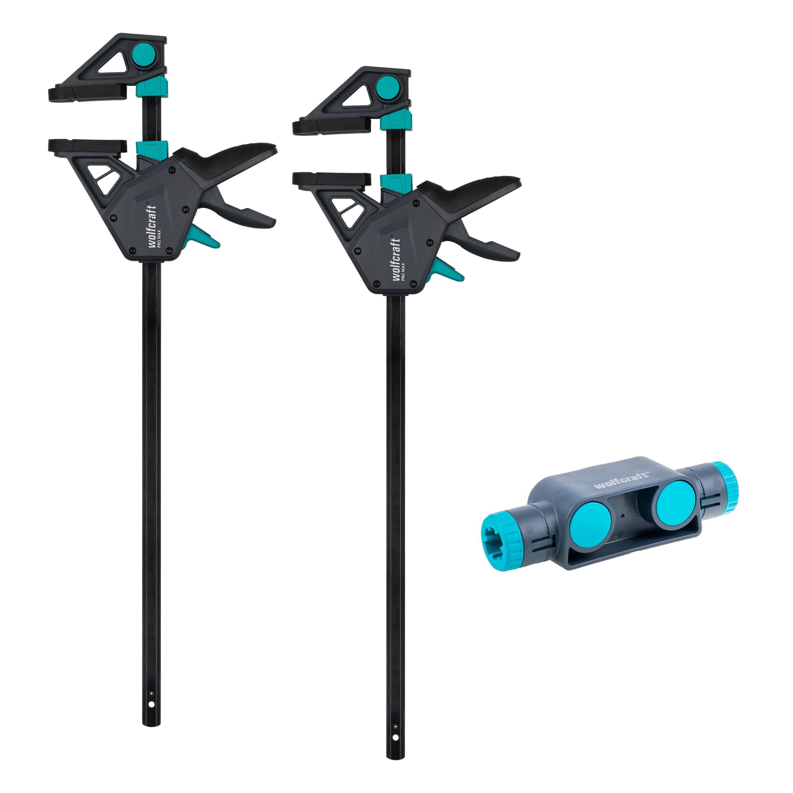wolfcraft XL one-Handed clamp Set PRO MAX I 8663060 I 250 kg Clamping Force for The Highest Professional Demands I incl Connector I Clamping Widths of up to 1,060 mm I Made in Europe