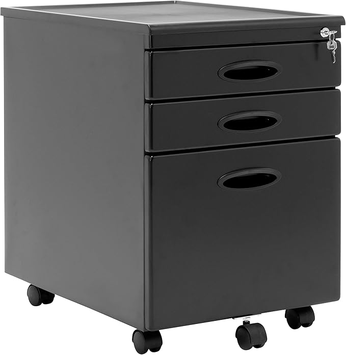 Amazon Com Calico Designs Metal Full Extension Locking 3 Drawer Mobile File Cabinet Assembled Except Casters For Legal Or Letter Files With Supply Organizer Tray In Black Furniture Decor