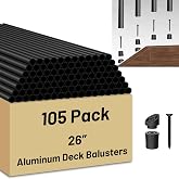 105 Pack 26 inch Aluminum Balusters for Deck Railing,Black Round Metal Spindles for Staircase,3/4" Diameter Hollow Deck Ballasters with Screws and Connectors for Railing Fencing Porch Stair Spindles