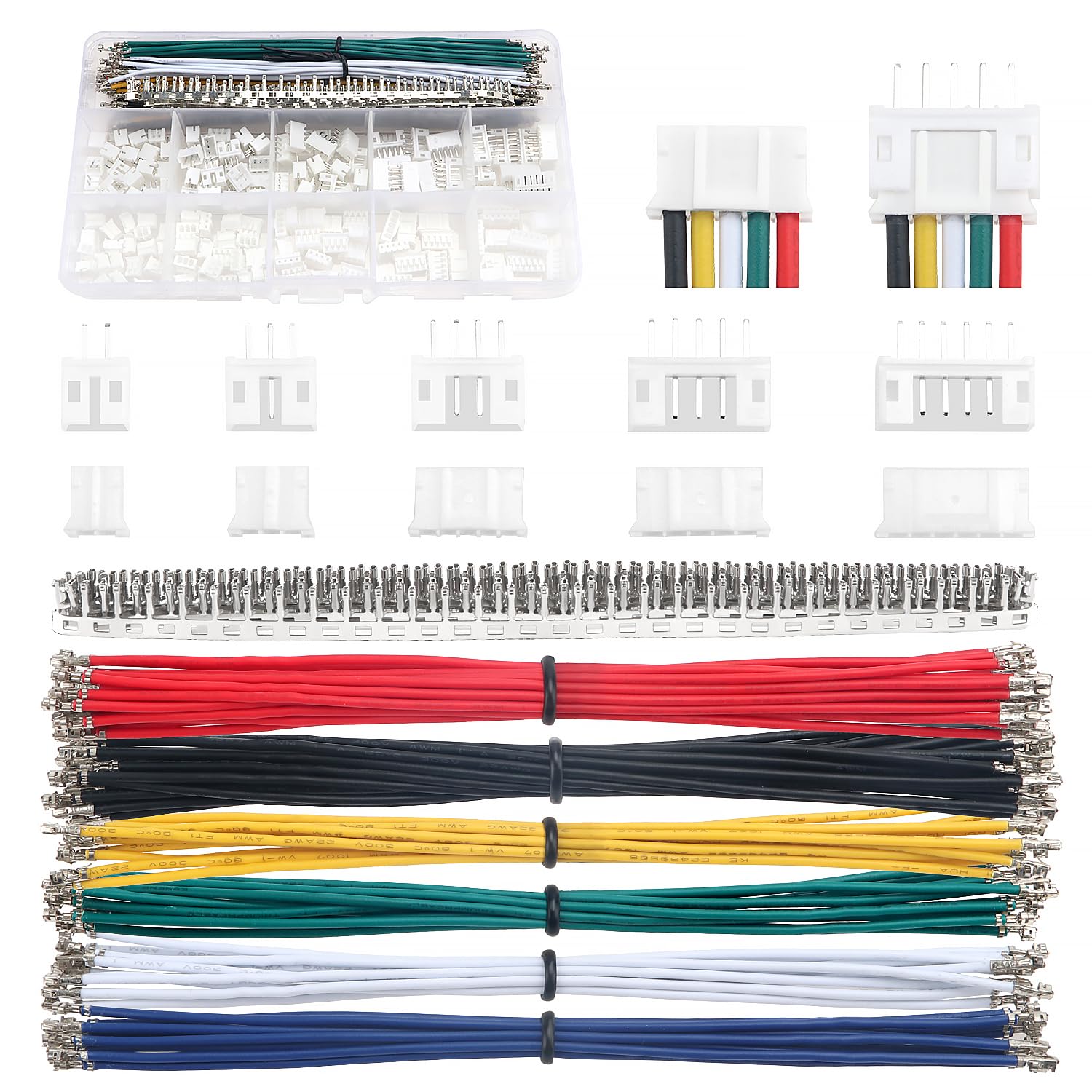 Lyeteung 420 PCS 2.0mm JST-PH Connector Kit, JST-PH 2/3/4/5/6 Pin Housing Female and Male Connector Plug, with 22AWG Pre-Crimped Cables Wire and Female Pin Crimp Terminal (Double)