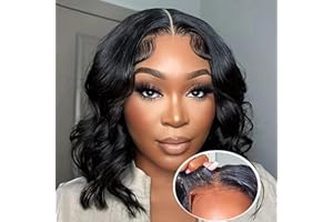 Atilck Wear and Go Glueless Bob Wig - Body Wave Lace Front Human Hair Wigs for Black Women - Pre Plucked and Pre Cut 4x4 Lace Closure - No Glue Needed for Beginners, 12 Inch