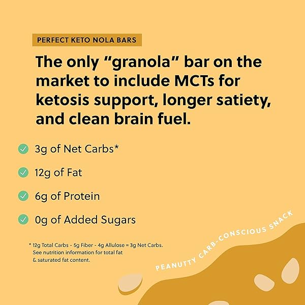 PERFECT KETO NOLA BARS | GLUTEN-FREE KETO GRANOLA BARS WITH ZERO ADDED SUGAR | ENJOY A CHEWIER, NUTTIER, AND TASTIER WAY TO CURB CRAVINGS AND START THE DAY | PEANUT BUTTER | 8 BARS 32G