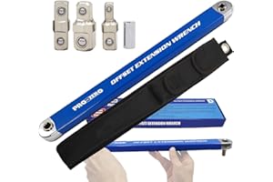 Wonfly Offset Extension Wrench, Versatile 1/4" and 3/8" - with1/2 Square Drive Adapters with Cloth Bag (BLUE)