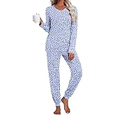syoss Womens Pajama Set Long Sleeve Sleepwear Fall V-Neck Nightwear Soft Pjs 2 Piece Lounge Sets with Pockets