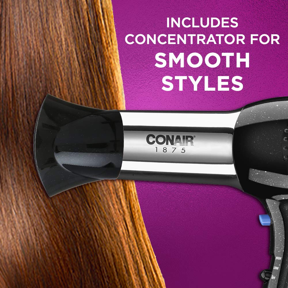 Conair 1875 Watt Full Size Pro Hair Dryer with Ionic Conditioning, Black/Chrome: Beauty